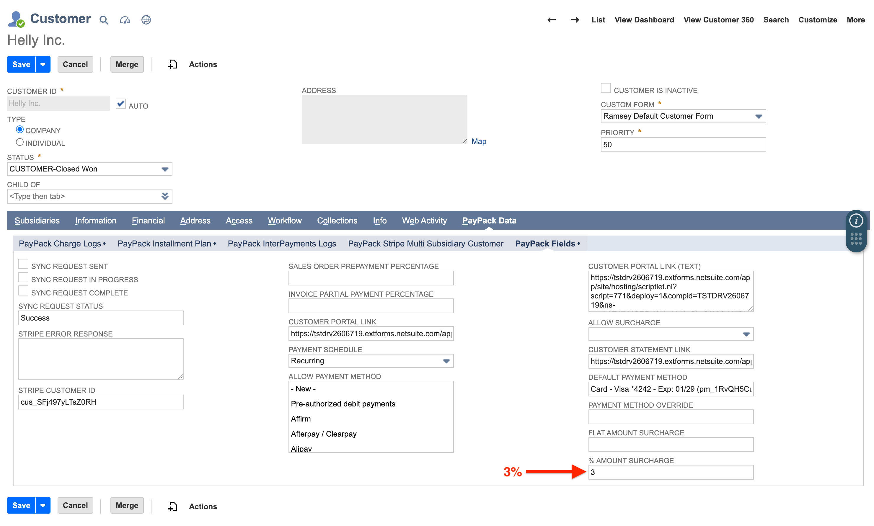 Steps to Override Amount on a Customer - Percentage Surcharge Amount.png