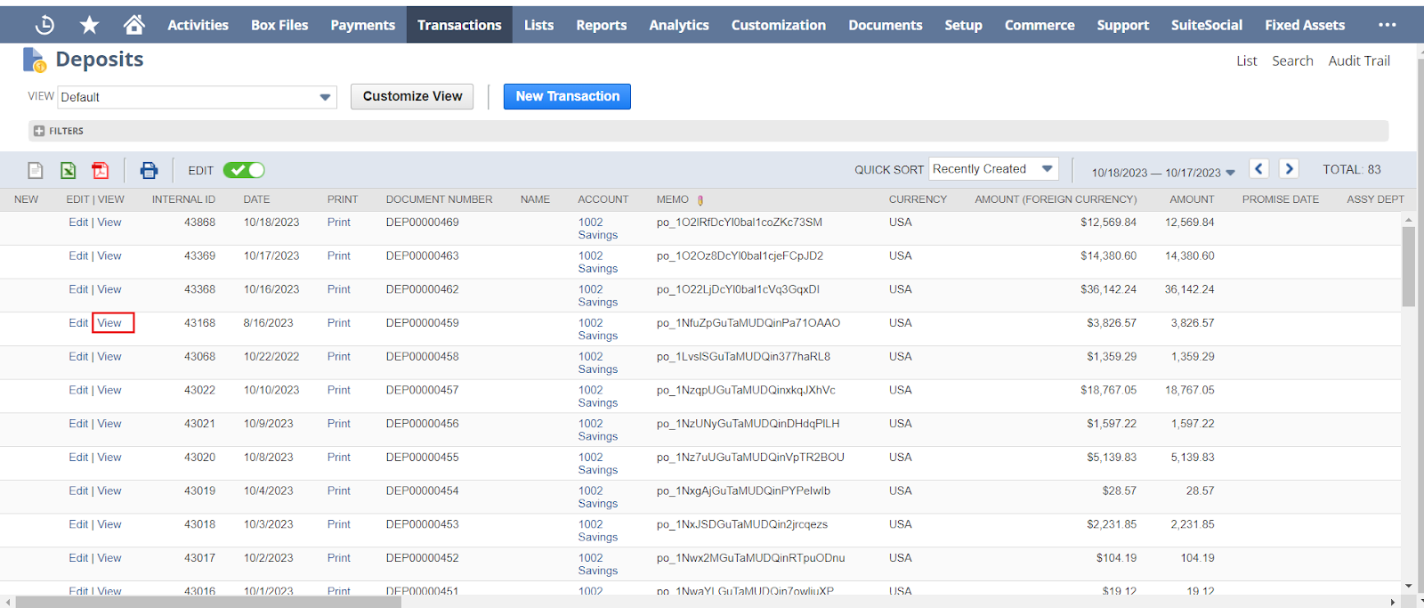 NetSuite Deposits List Page.png