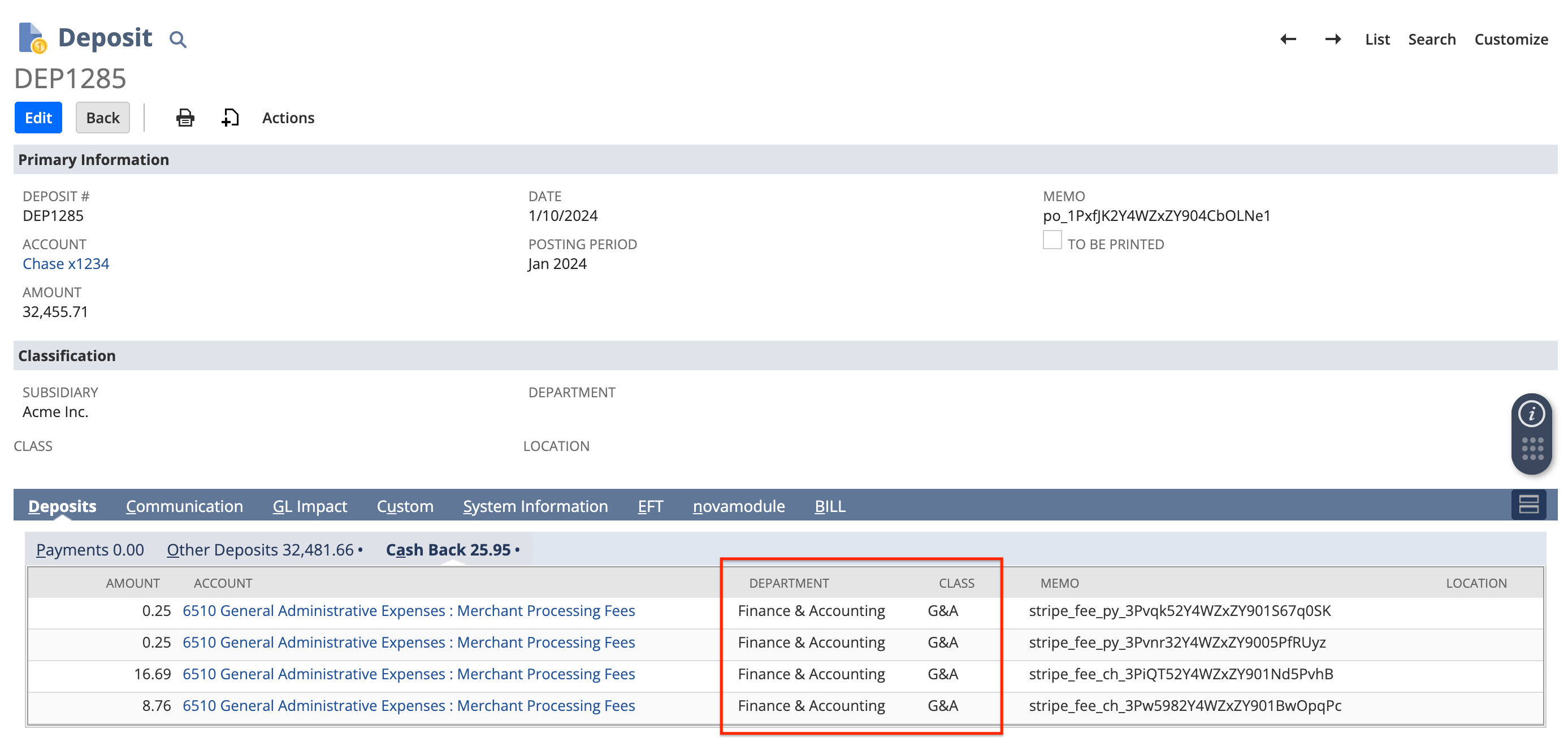 NetSuite Deposit Department Field Column.png