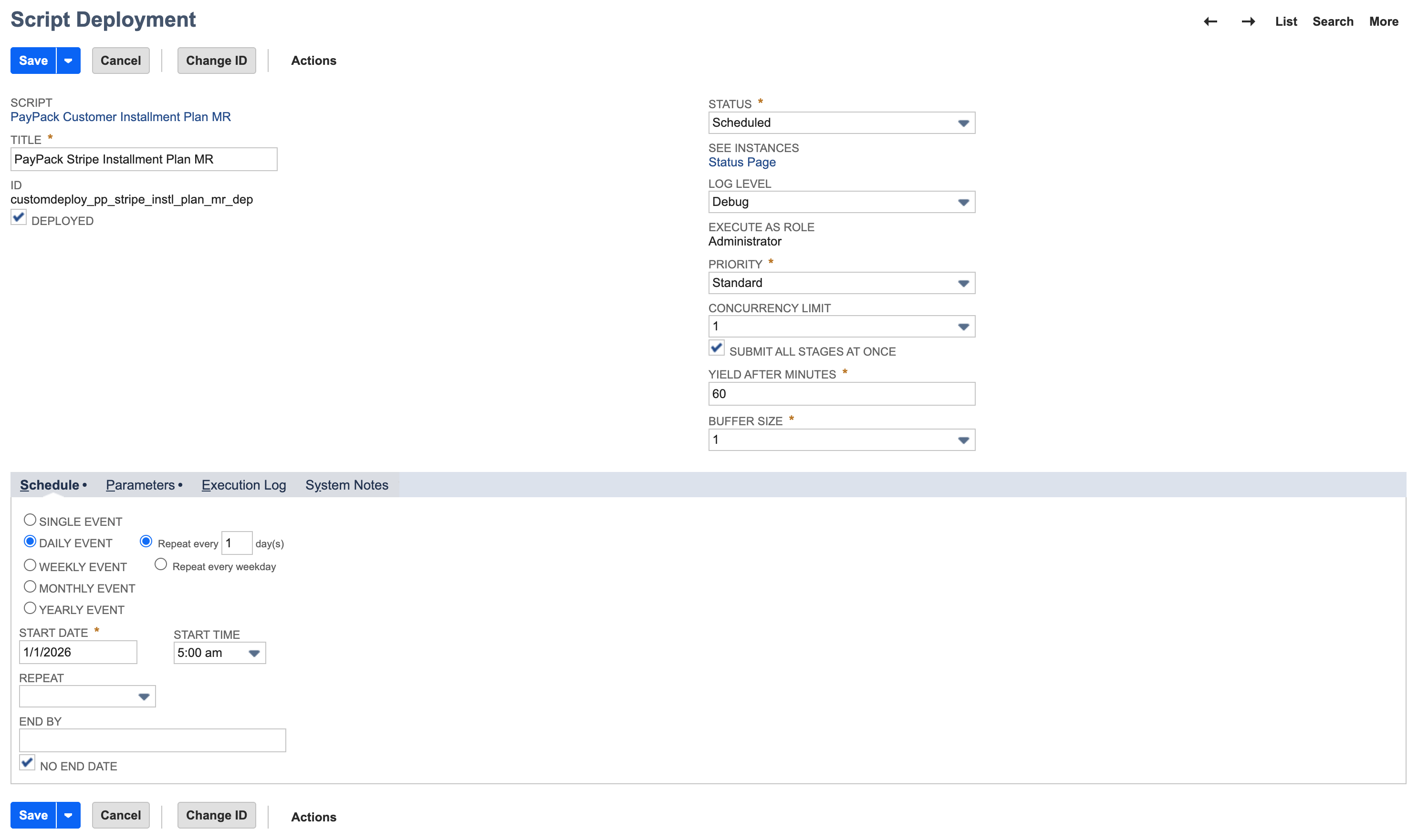 Schedule PayPack Customer Installment Plan MR script deployment.png