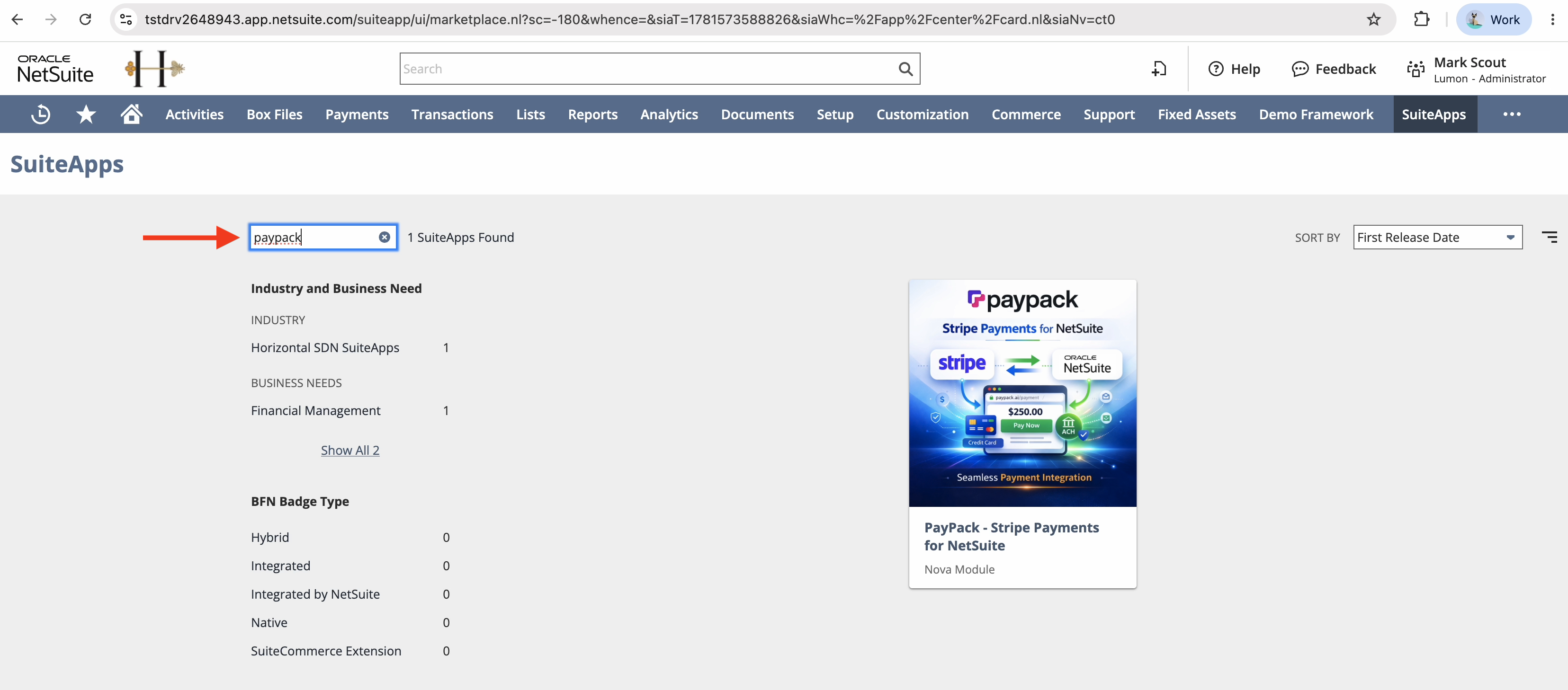 Search for PayPack in SuiteApps Marketplace.png