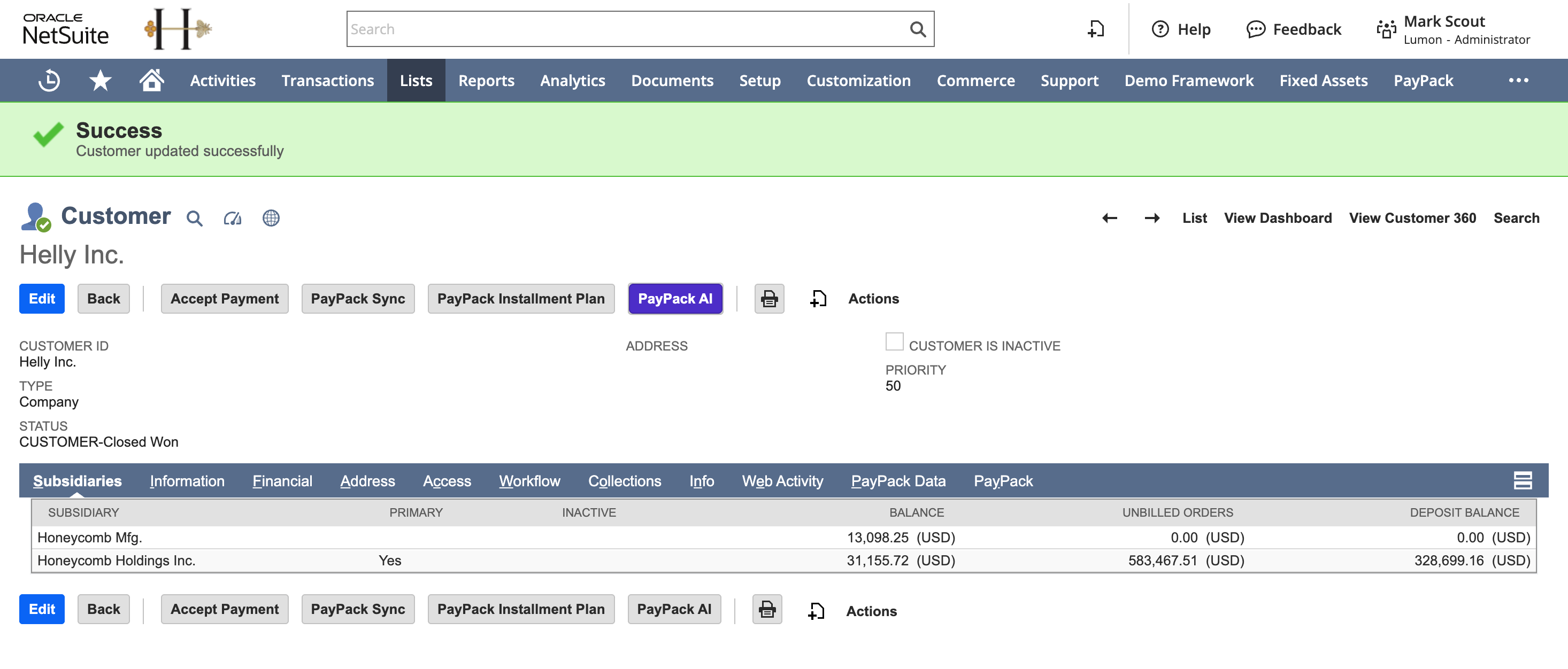 NetSuite Customer updated successfully.png
