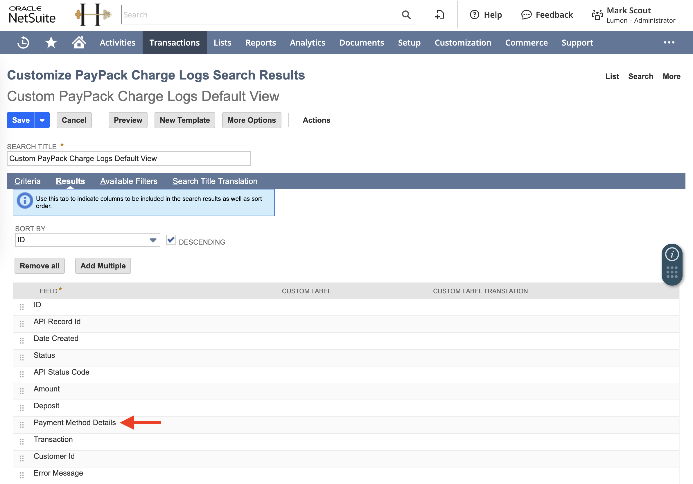 Payment Method Details column in PayPack Charge Log.png